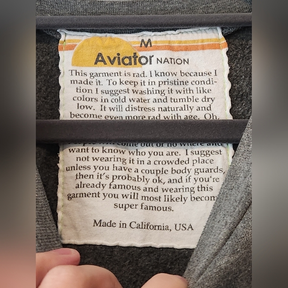 Aviator Nation Gray Crewneck with Colorful Sleeve Stripes (Size Medium) - Picture 2 of 5